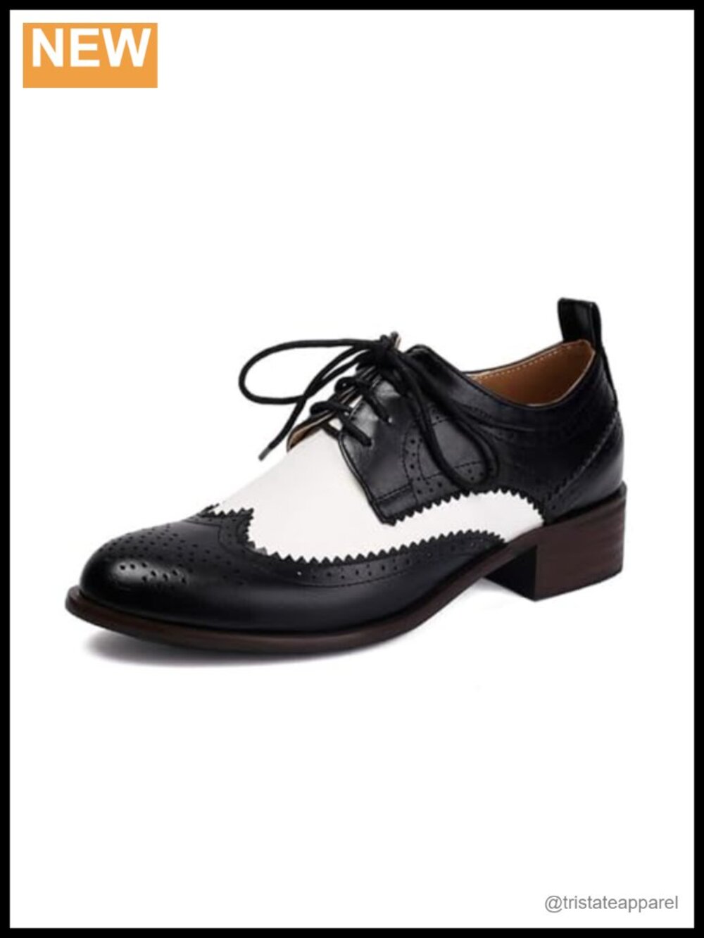 PU Wingtip Oxford Shoes Lace Up Chunky Low Heel Vintage Brogues